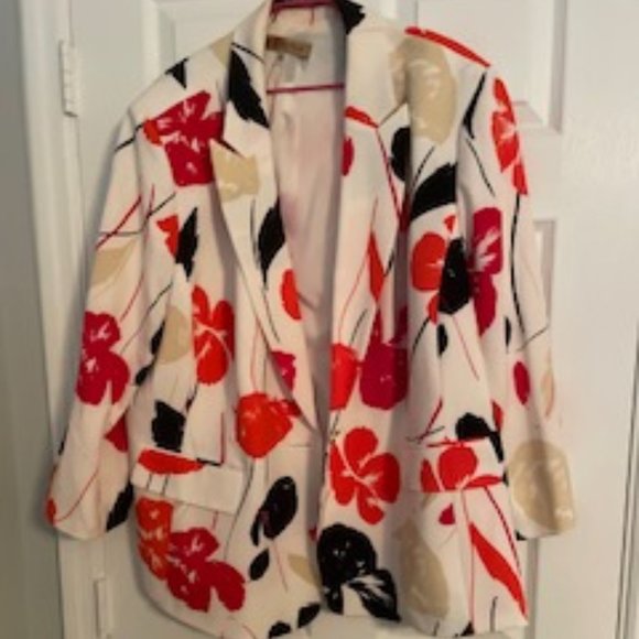 Nipon Boutique	24w	lined jacket with single button closure;black/red/tan/white - Picture 1 of 2